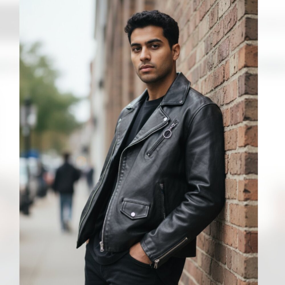 NEW ZARA MAN REAL100% LEATHER OVERSIZE BIKER JACKET BLACK SIZE M REF. 5479/680